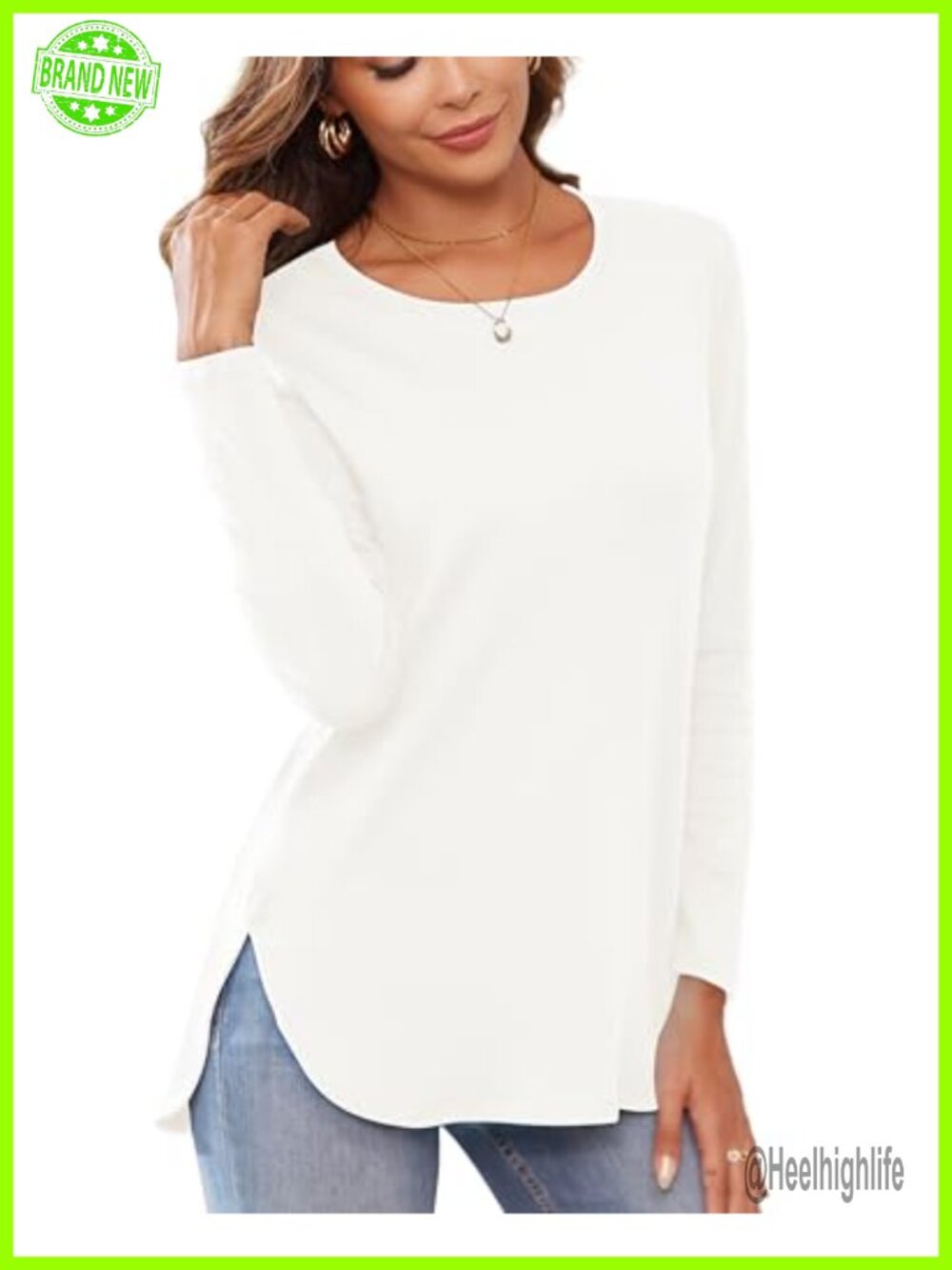 Long Sleeve T Shirt with Side Split Loose Pullover Tunic Top